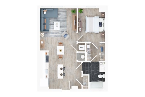 Floor plan for 1 bed, 1 bath, 720 sqft